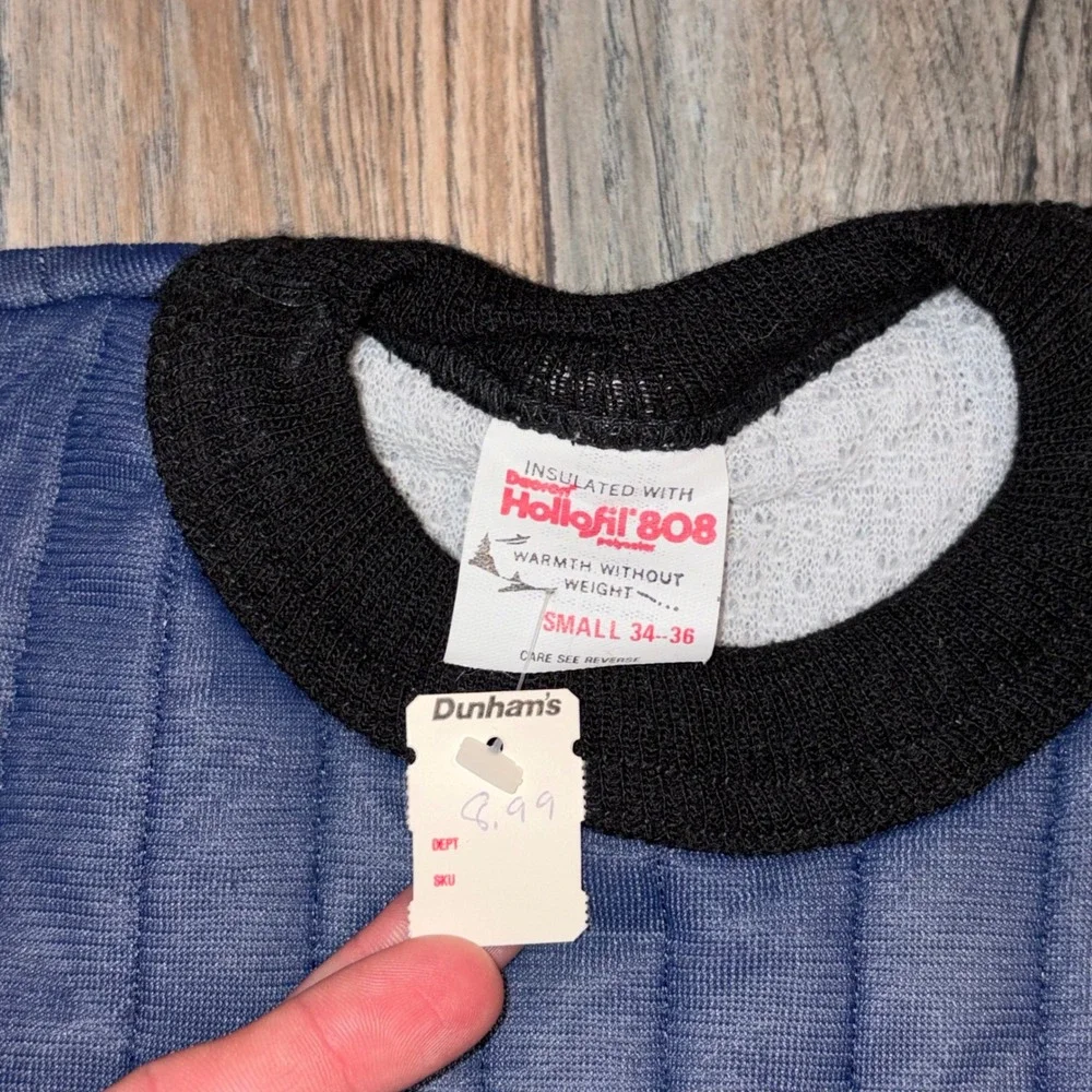 Vintage Dunham's Hollofil 808 Insulated Thermal Undershirt Blue Quilted Small